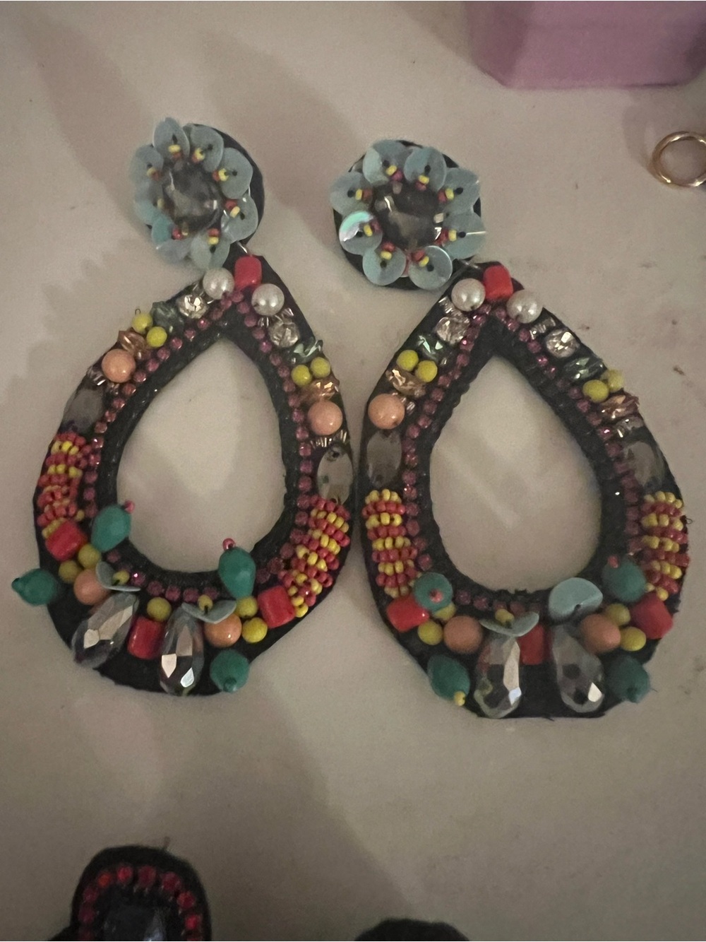 Boho Multicolor Beaded Teardrop Earrings - Floral Top